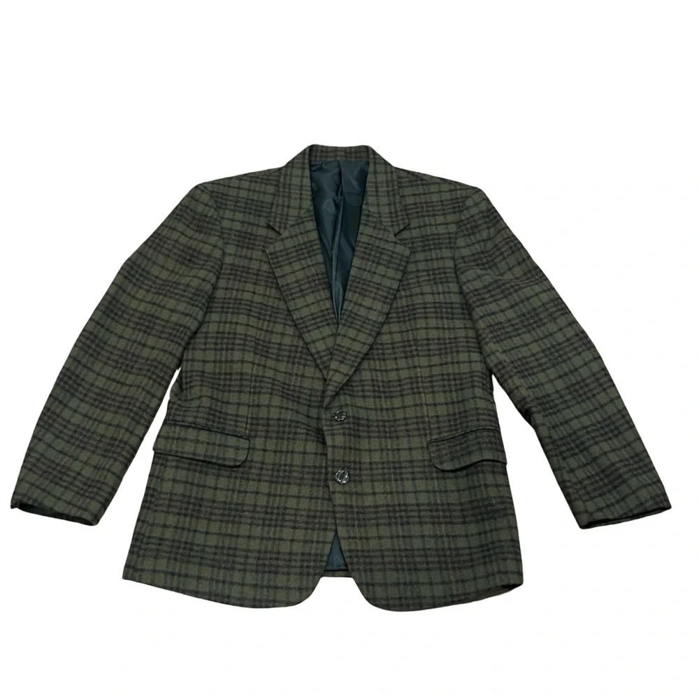 Men's Olive Plaid Blazer - Classic Tailored Sport Coat - Picture 2 of 7